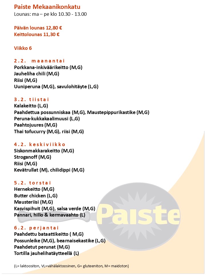 Mekaanikonkadun menu